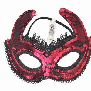 Dara Red Sequin Devil Horn Masquerade Mask